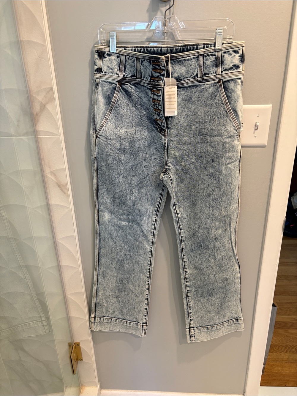 Ulla Johnson Ellis Jeans High-Waist Acid Wash Jeans - Light Gray NWT size 12